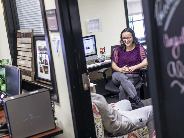 Erin Benevento, Director of First Year Experience, with student.