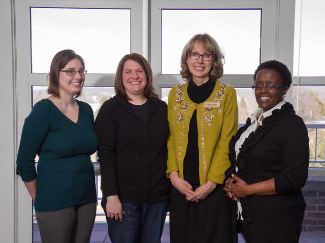 Brittany Powers, Brandy Taylor and Gina Payne Deal, alumnae of McDaniel's master's in School Librarianship program, are pictured with Mona Kerby. 