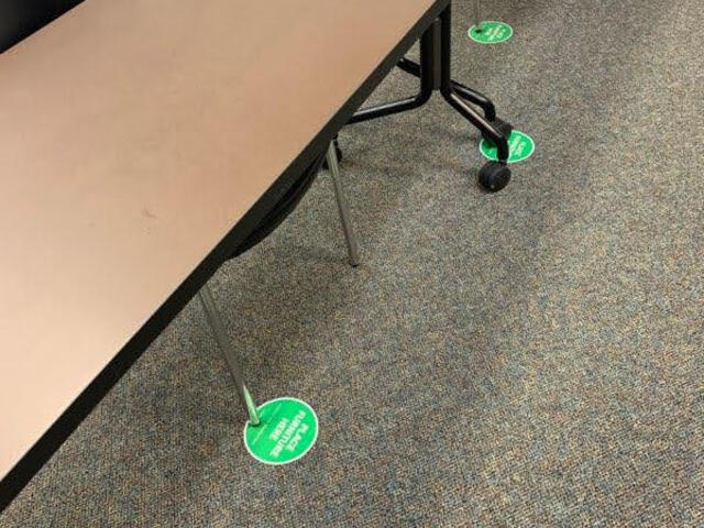 social distancing signage in classroom