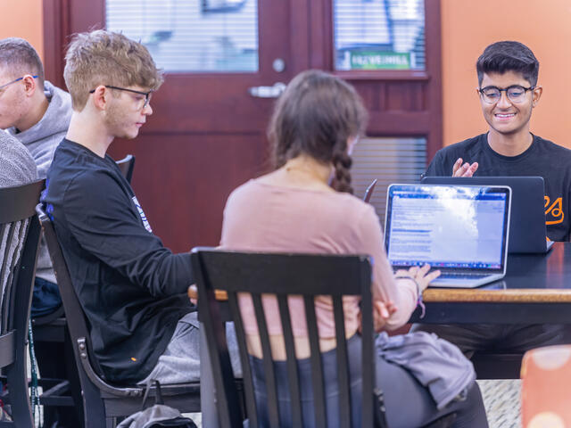 students studying on campus