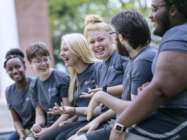 students in grey McDaniel shirts