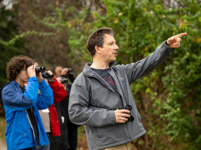 Dr. Jeffrey Marx leading a bird walk. 