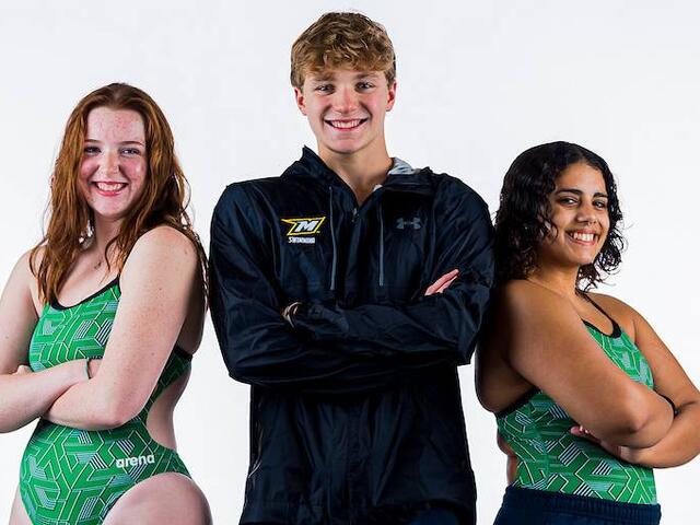 three McDaniel swimmers, winter 2025