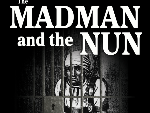 The Madman and the Nun - old style black and white image of a person behind bard