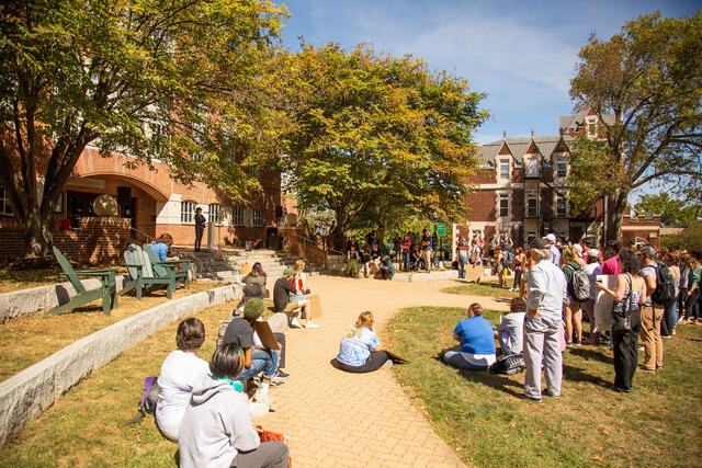 Student gathered on campus for Climate Change.