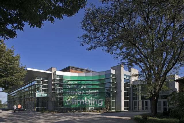 Students walking in front of Gill Center.