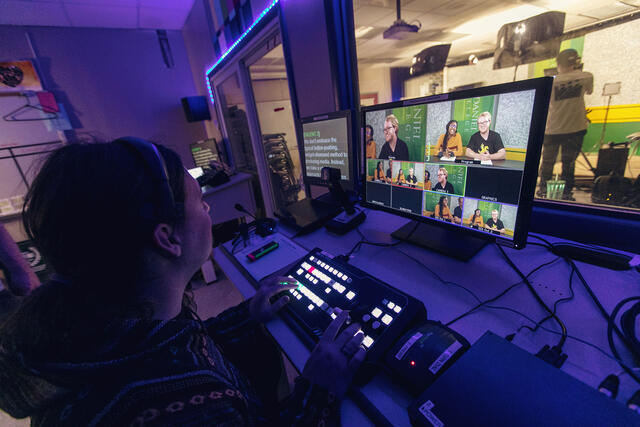 Students in Cinema studio