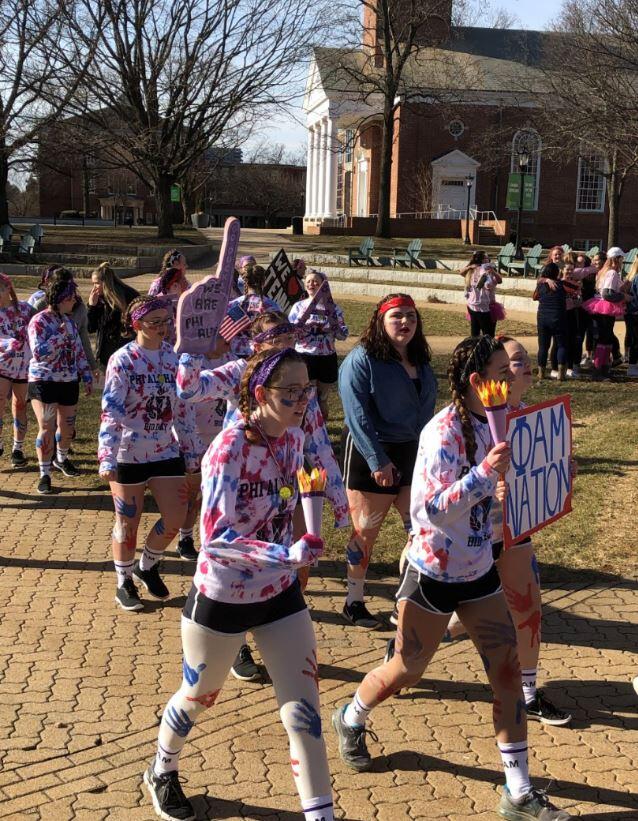 Sorority sisters in Red Square celebrating Greek life