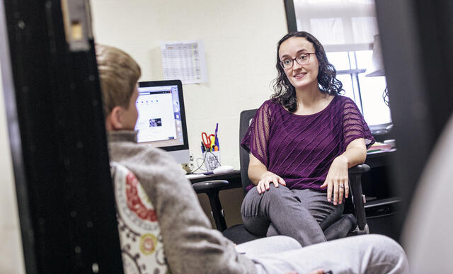 Erin Benevento, Director of First Year Experience, with student.
