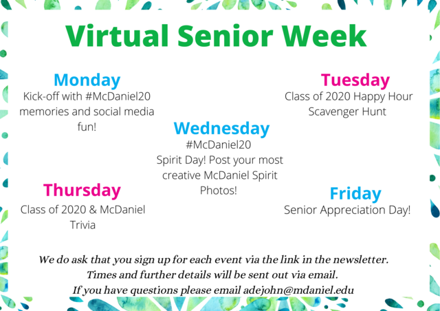 Vir. Senior Week Schedule Graphic