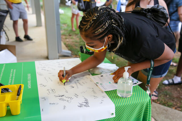 McDaniel students had the opportunity to sign the "Community Safe. McDaniel Strong." pledge during the "On Track Challenge."