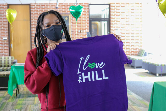 McDaniel students received I Love the Hill Day shirts on Tuesday.