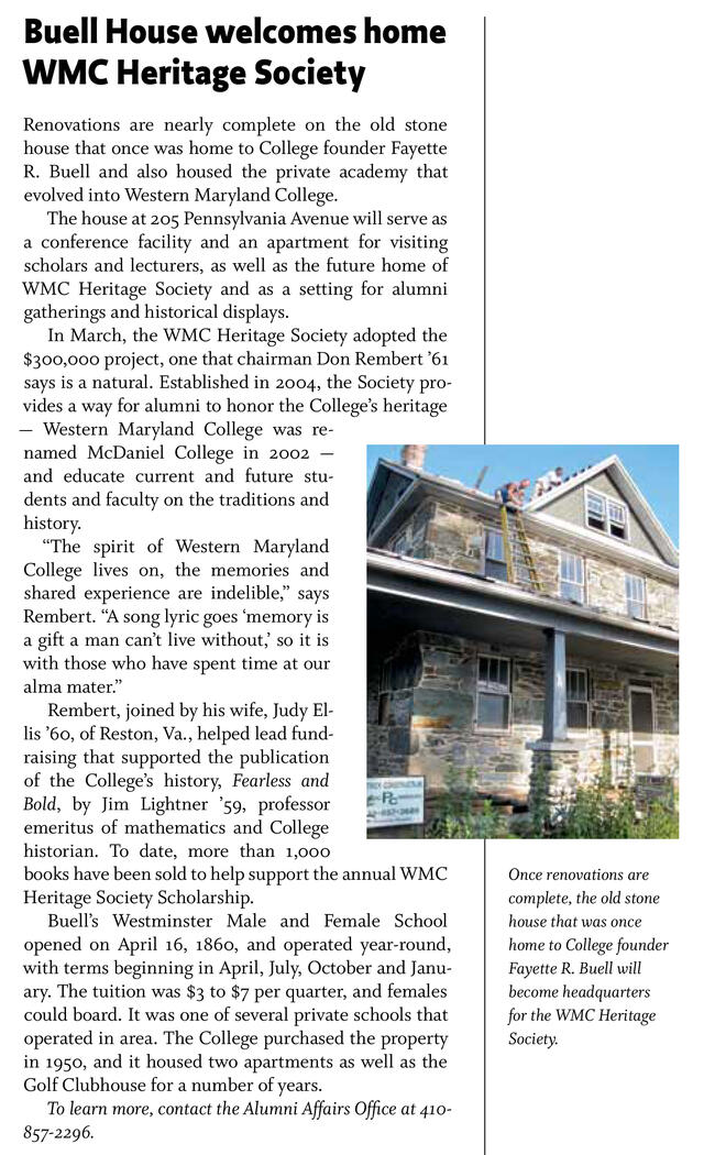 Hill magazine Article "Buell House welcomes home WMC Heritage Society"