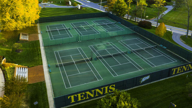 Aerial photo of McDaniel tennis courts.