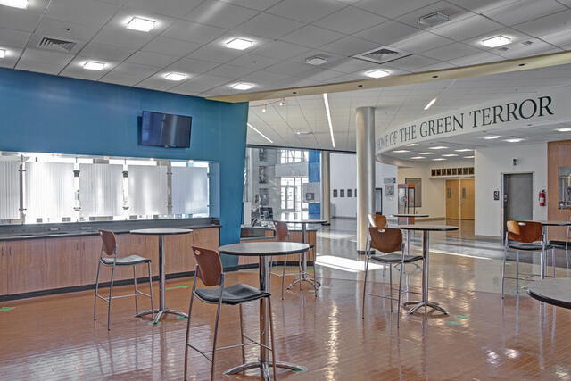 Photo of tables in Klitzberg Pavilion cafe area.