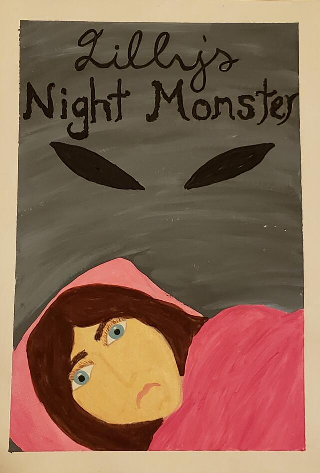 A painting of a monster looking over a girl. 