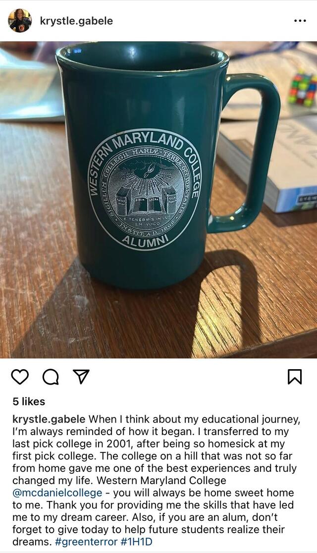 Social media screenshot from a McDaniel alum. 