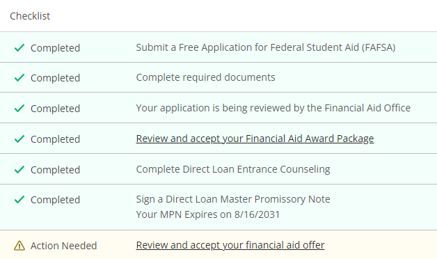 Financial Aid Checklist