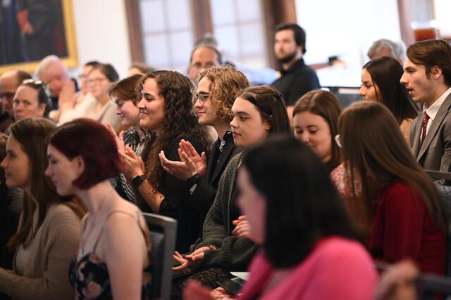 Students being inducted into Phi Beta Kappa.