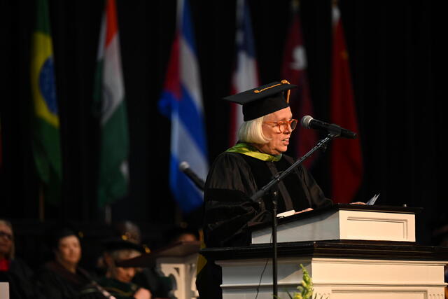 Sharon Love speaks at the 2023 Graduate Commencement Ceremony