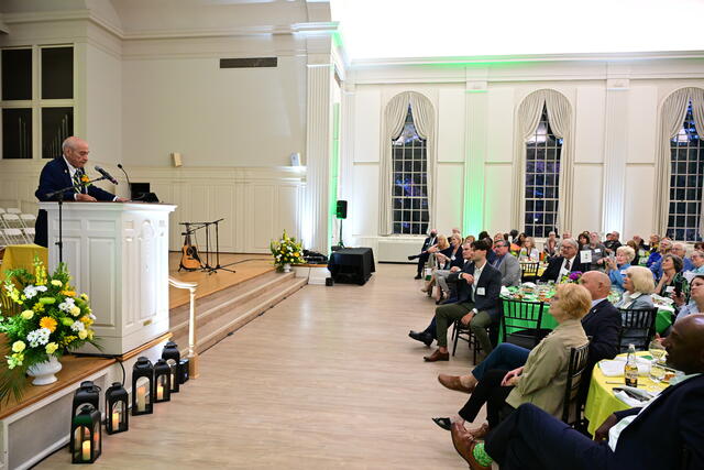Alum of the Year Don Rembert '61 Giving Speech Big Baker