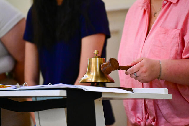 Current students lead the Memorial Bell Ringing ceremony.