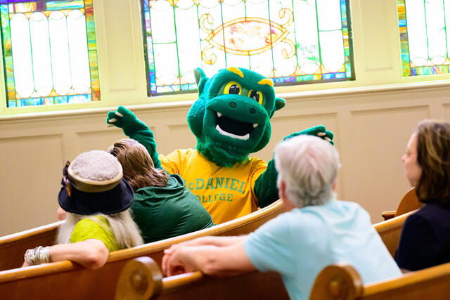 Green Terror mascot at the vow renewal ceremony.