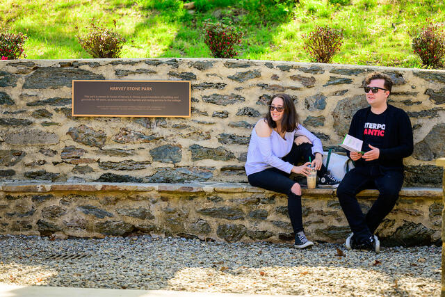 Alums enjoy the renovated Harvey Stone Park. 