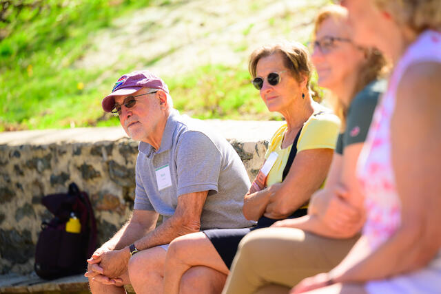 Alums hear from McDaniel Environmental Center staff and student about how the new Harvey Stone will be used for teaching and learning. 