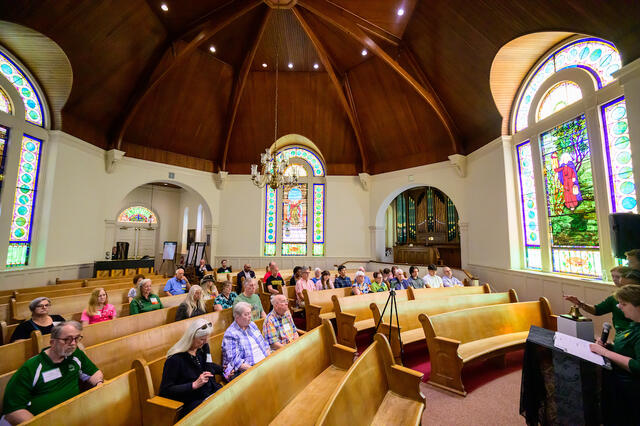 Baker Chapel hosts the Memorial Bell Ringing ceremony at Alumni Weekend 2026. 