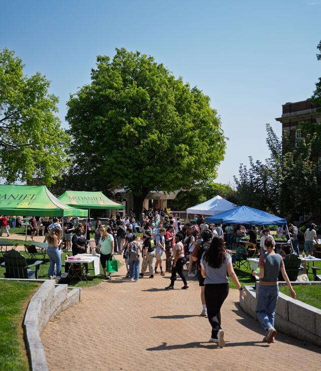 The McDaniel campus is filled with booths and people for the 2026 Earth Day Fair.