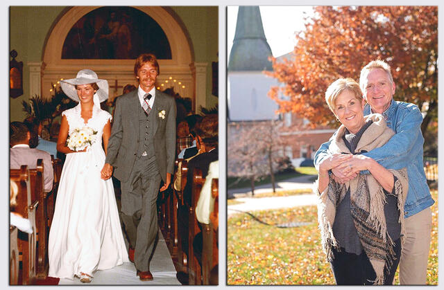 Gary â77 and Mary Frank Honeman â77, then and now.