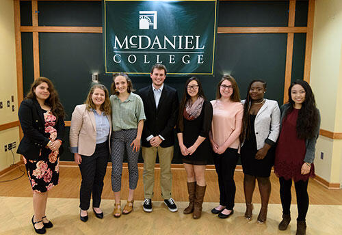 Omicron Delta Kappa Class of 2018, left to right, Kristen Upton, Savannah Dawson, William Giles, Hanna Murchake, Matthew Meagher, Tabitha Schade. (Not pictured are Christina DeJoseph and Camden Ostrander)