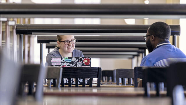 Student in Hoover Library.