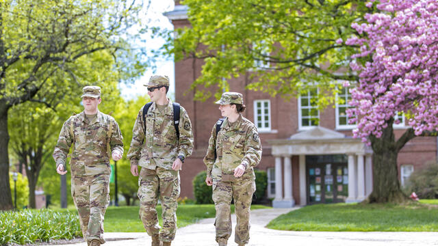 ROTC students walking across campus.