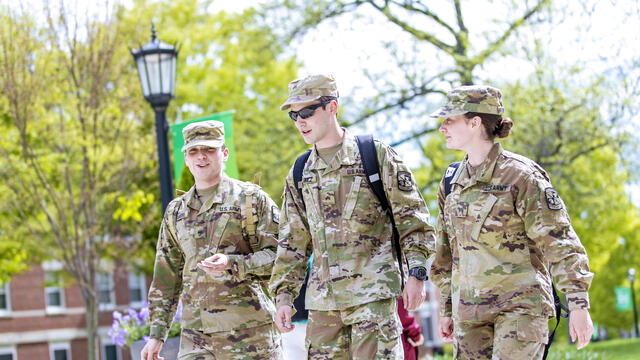ROTC students walking across campus.
