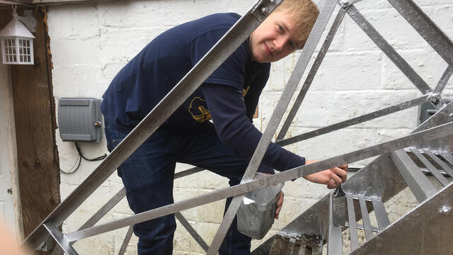 Jeb Shingler, McDaniel College Environmental Studies student, during Spring Break volunteering in West Virginia