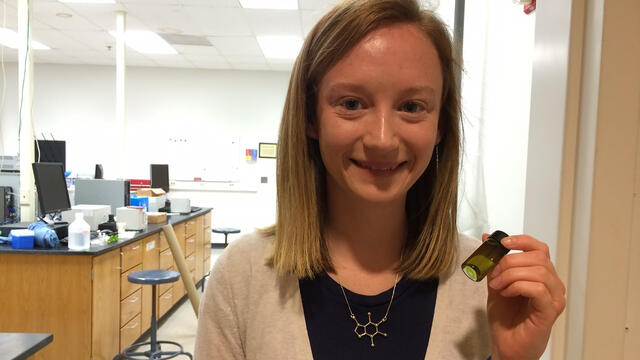 Chemistry major Maddie Jackstadt research a natural product from the rain forest