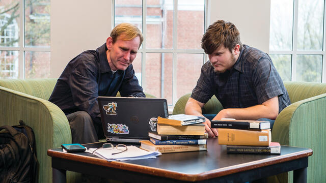 History professor Stephen Feeley and senior Josh Irvin