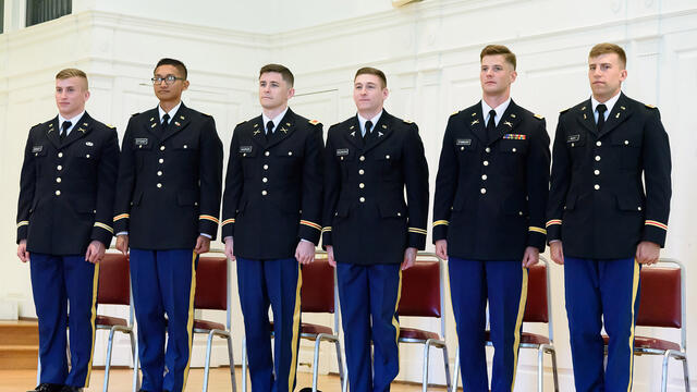 Six newly commissioned officers at McDaniel College's May 2019 Commissioning ceremony