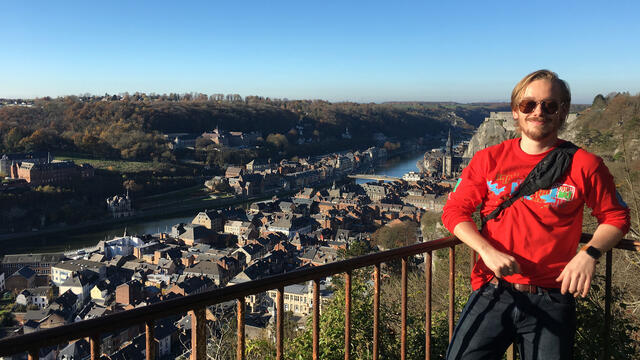 Connor Norton, Political Science and Computer Science major, in Belgium during his study abroad experience in Brussels.