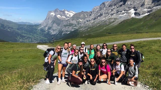 McDaniel College women's soccer team during a study abroad trip to the Alps