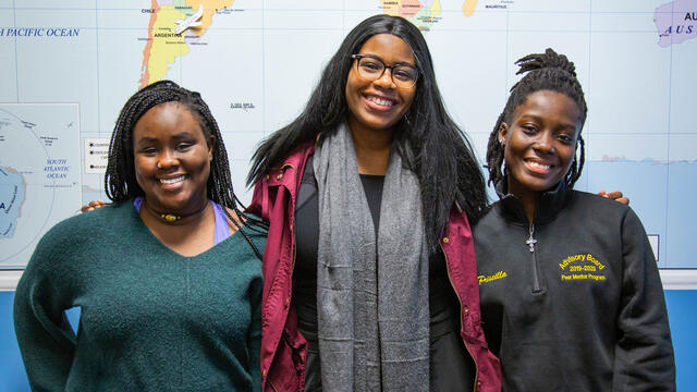McDaniel College Gilman scholarship recipients (l-r) Faith Young, Emem Akpan and Priscilla Owusu will study abroad during the spring semester and over the summer of 2020