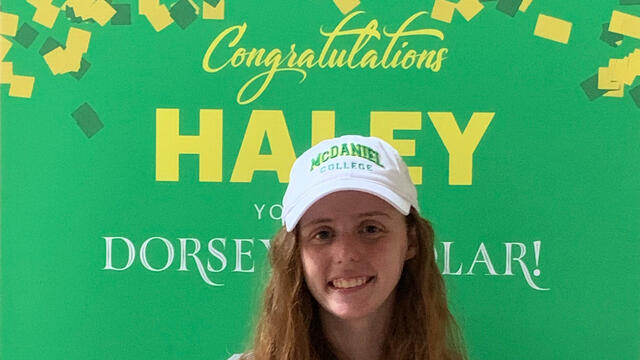 Haley Arnold received the surprise announcement that she has been selected as a Dorsey Scholar at McDaniel College