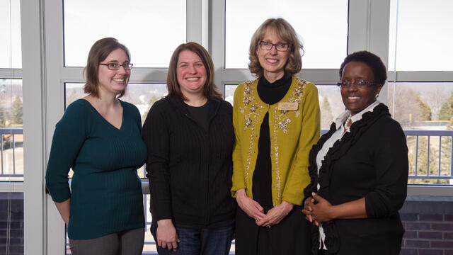 Brittany Powers, Brandy Taylor and Gina Payne Deal, alumnae of McDaniel's master's in School Librarianship program, are pictured with Mona Kerby. 