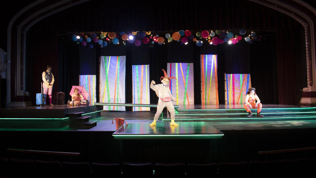 McDaniel student Octavia Baryayebwa performed as Rosalind/Ganymede with Brandi Dupree as Celia/Aliena, Mandy Murren as Touchstone, and Vanessa Bliss as Corin in “As You Like It (abridged.”