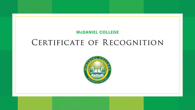 McDaniel College Certificate of Recognition