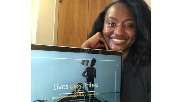 McDaniel College junior Dalanda Diallo presented “Lives over Tribes: Ethnocentrism and Military Violence in Guinean Elections” at the virtual Maryland Collegiate Honors Council Conference.