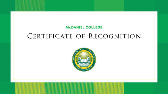 McDaniel College Certificate of Recognition