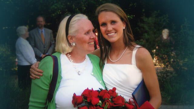 Alumna Sharon Love and daughter and Yeardley standing together. 